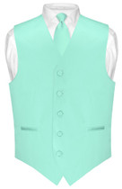 Mens Dress Vest Skinny NeckTie Solid Aqua Green Neck Tie Set