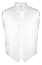 Mens Dress Vest Skinny NeckTie Solid White 2.5" Neck Tie Set