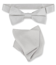 Silver Grey Bow Tie Handkerchief Set | Silk BowTie And Hanky Set