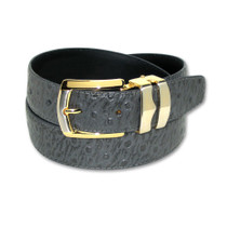 Ostrich Pattern Charcoal Gray Bonded Leather Belt Gold-Tone Buckle