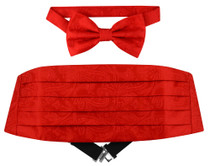 Mens Red Cummerbund BowTie Set | Paisley Design Solid Color