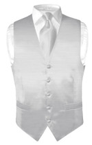 Biagio Mens Silver Grey Bamboo Silk Dress Vest Neck Tie Set sz 3XL