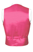 Biagio Men's Solid HOT PINK FUCHSIA BAMBOO SILK Dress Vest Neck Tie Set size 3XL