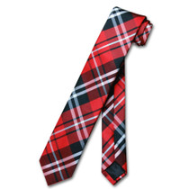 Vesuvio Napoli Narrow NeckTie Skinny Black Red White Plaid Mens Tie