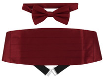 Silk Cumberbund BowTie Burgundy Color Mens Cummerbund Bow Tie Set