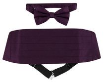 Silk Cumberbund BowTie Eggplant Purple Mens Cummerbund Bow Tie Set