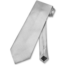 Vesuvio Napoli NeckTie Silver Grey Horizontal Stripe Mens Neck Tie