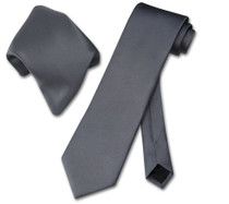 Vesuvio Napoli Solid Charcoal Grey NeckTie Handkerchief Mens Tie Set