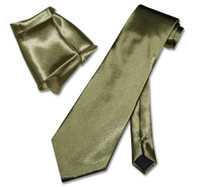 Solid Olive Green Color NeckTie & Handkerchief Mens Neck Tie Set