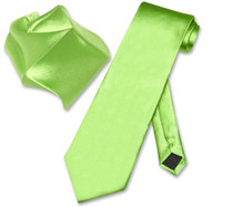 Solid Medium Lime Green Color NeckTie Handkerchief Mens Neck Tie Set