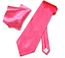 Solid HOT Pink FUSCHIA Color NeckTie Handkerchief Mens Neck Tie Set