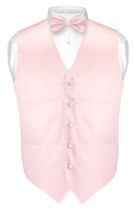 Mens Dress Vest BowTie Pink Horizontal Stripe Bow Tie Woven Design Set