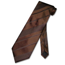 Vesuvio Napoli NeckTie Dark Brown Woven Striped Design Mens Neck Tie