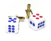 Dice Cufflinks | Mens Blue and Red Dice Shaped Gold Tone Cufflinks