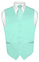 Mens Dress Vest & NeckTie Solid Aqua Green Color Neck Tie Set