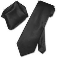 Biagio Silk Solid Black Color NeckTie Handkerchief Mens Neck Tie Set