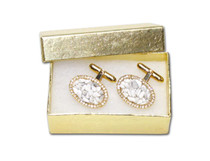 Gold-Tone CuffLinks Elliptical White Stones Men's Cuff Links