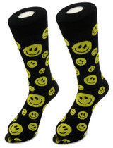 Solid YELLOW SMILEY FACE Black Color Mens Socks | 6 Pair of Biagio Cotton Dress Socks