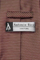 Antonio Ricci NeckTie Handkerchief Brown w Light Brown Ribbed Lines Neck Tie Set