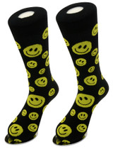 Solid YELLOW SMILEY FACE Black Color Mens Socks | 3 Pair of Biagio Cotton Dress Socks