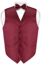 Mens Dress Vest BowTie Burgundy Red Bow Tie Horizontal Stripe Set