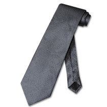 Vesuvio Napoli NeckTie Charcoal Grey Color Paisley Mens Gray Neck Tie