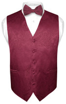 Mens Paisley Design Dress Vest & Bow Tie Burgundy Color BowTie Set