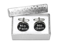 Silver-Tone Men's Cuff Links NO PAIN NO GAIN Cufflinks