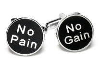 No Pain No Gain Cufflinks | Mens Silver Tone Cufflinks