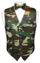 Mens Army Dress Vest & BowTie Green Camouflage Bow Tie Set Small