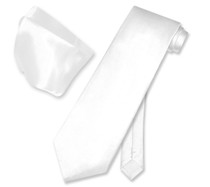 Solid White Color NeckTie Handkerchief Mens Neck Tie Set