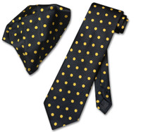 Vesuvio Napoli Black YELLOPolka Dots NeckTie Handkerchief Tie Set