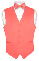 Coral Vest And Tie | Solid Color Coral Pink Vest And Bow Tie Set