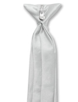 Vesuvio Napoli Boys Clip-On NeckTie Solid Silver Grey Youth Neck Tie