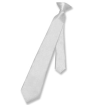 Vesuvio Napoli Boys Clip-On NeckTie Solid Silver Grey Youth Neck Tie