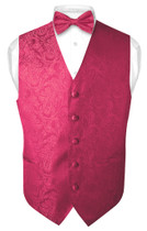 Mens Paisley Design Dress Vest & Bow Tie Hot Pink Fuchsia BowTie Set