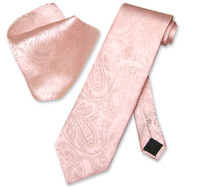 Vesuvio Napoli Peach Paisley NeckTie & Handkerchief Mens Neck Tie Set