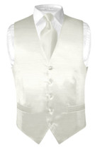 Biagio Mens Off-White Bamboo Silk Dress Vest Neck Tie Set sz Small