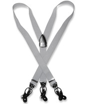 Mens Silver Grey Suspenders Y Shape Back Button & Clip Convertible