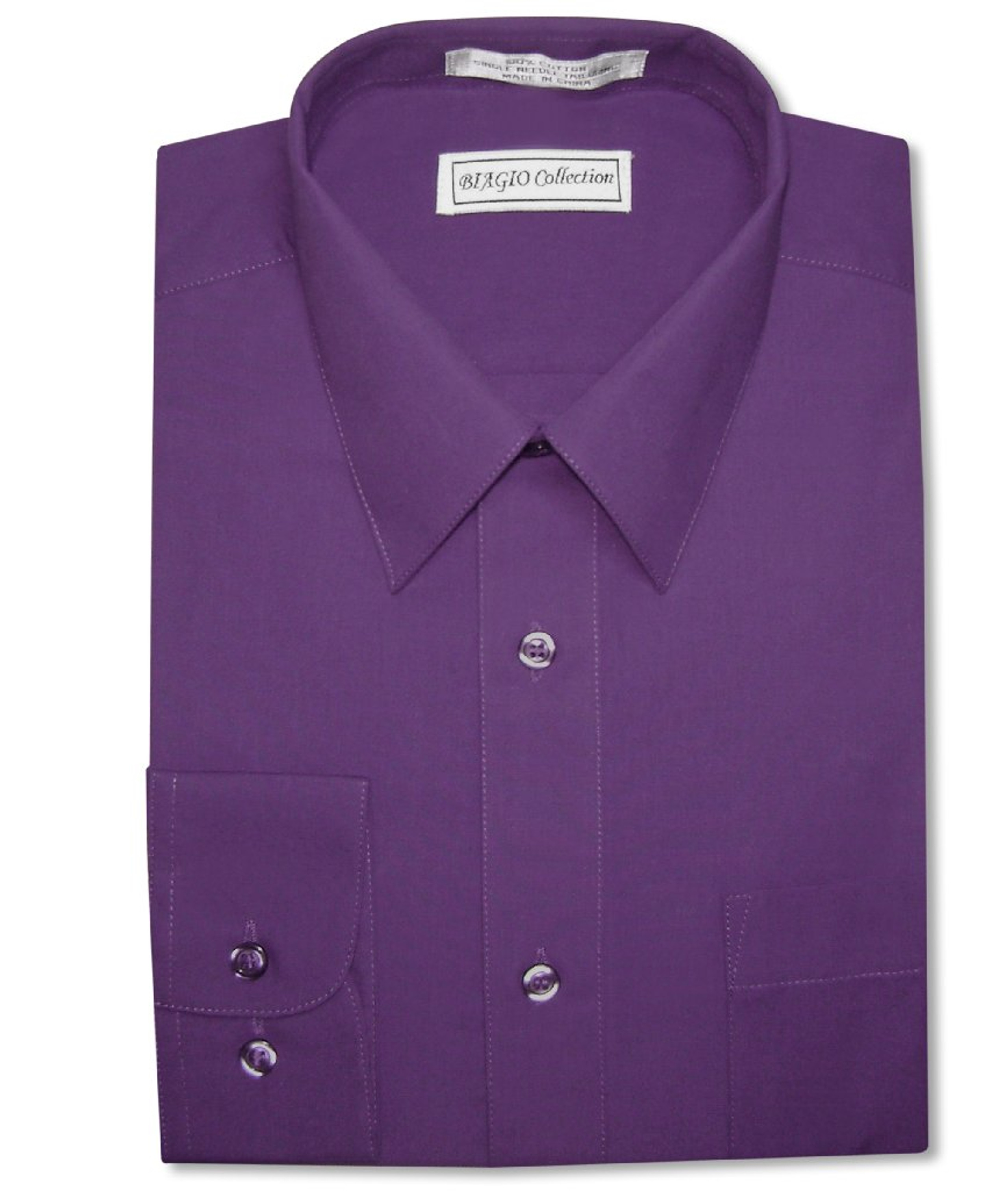 Biagio Mens All Cotton Solid Purple Dress Shirt with Convertible Cuffs