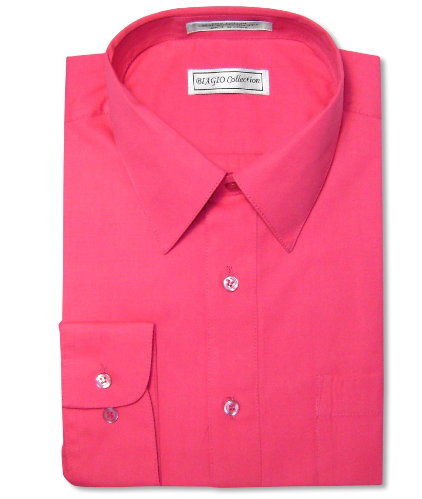 Biagio Mens Cotton Hot Pink Fuchsia Dress Shirt with Convertible Cuff