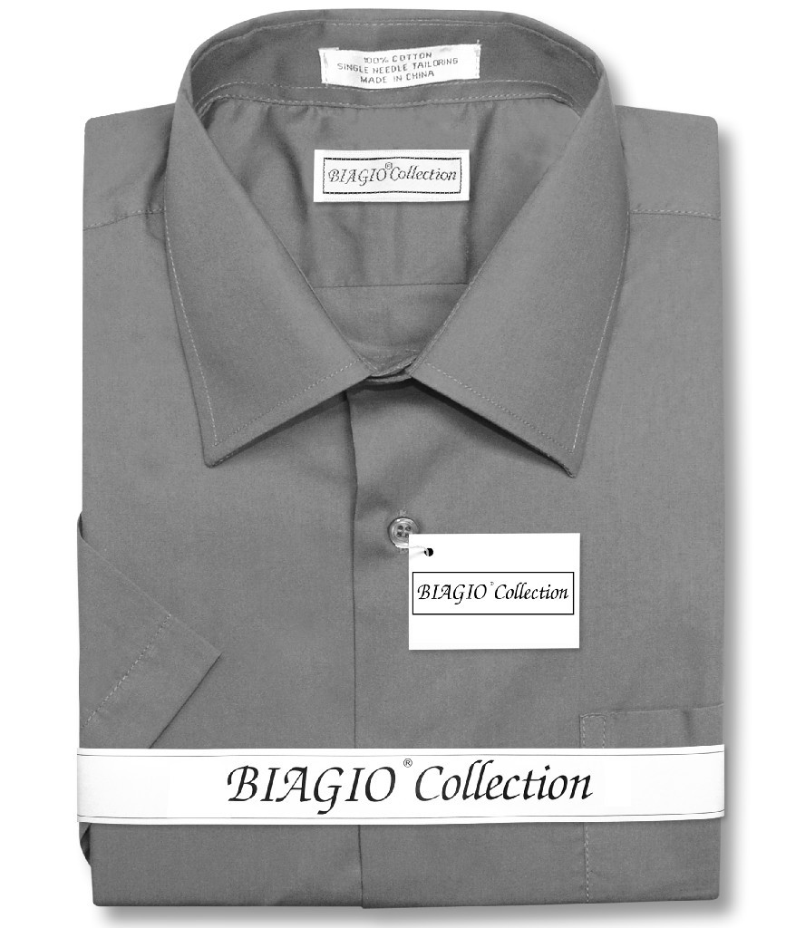 Charcoal Gray Mens Short Sleeve Dress Shirt Biagio Cotton Shirt