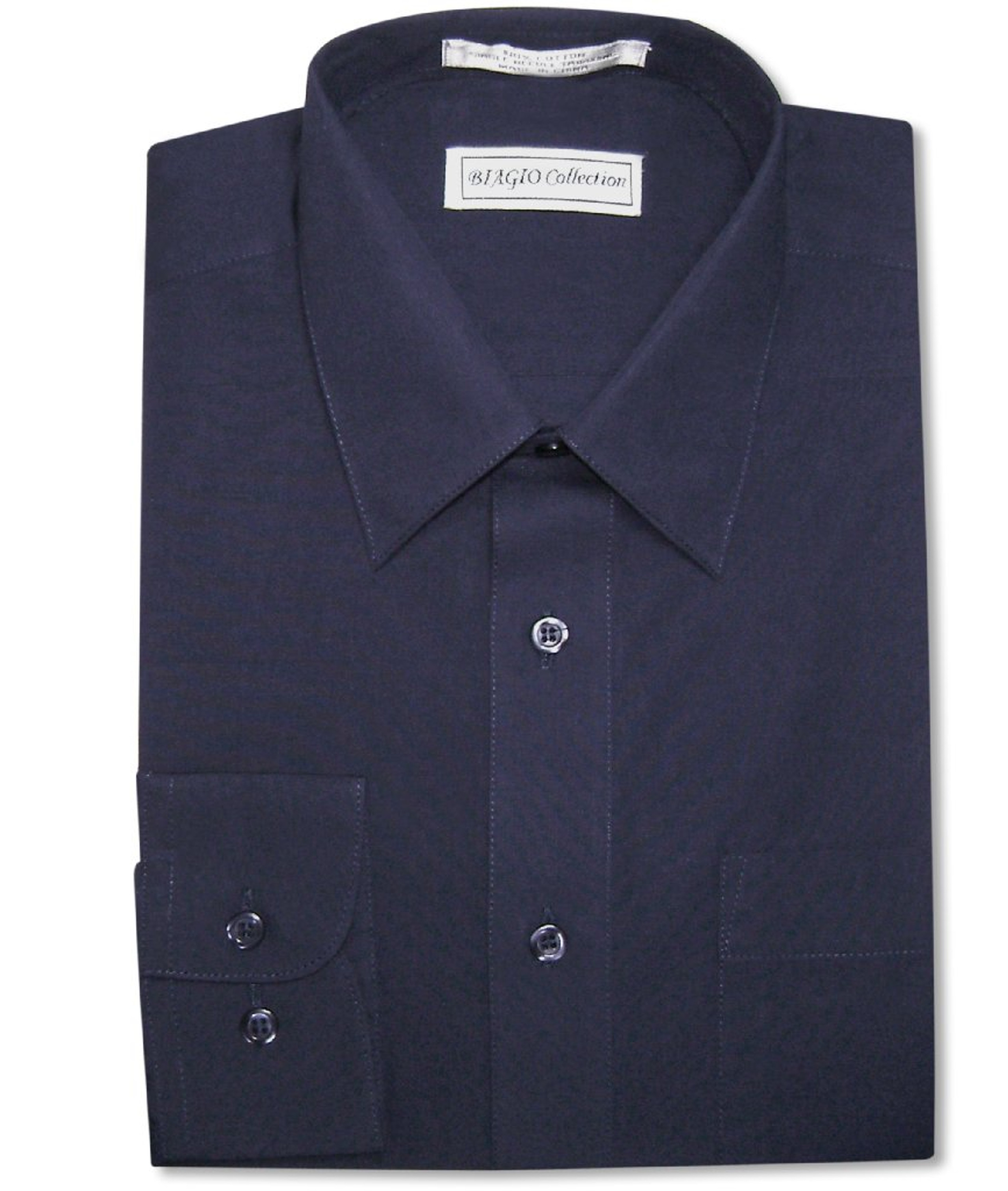 Biagio Mens Cotton Solid Navy Blue Dress Shirt with Convertible Cuffs