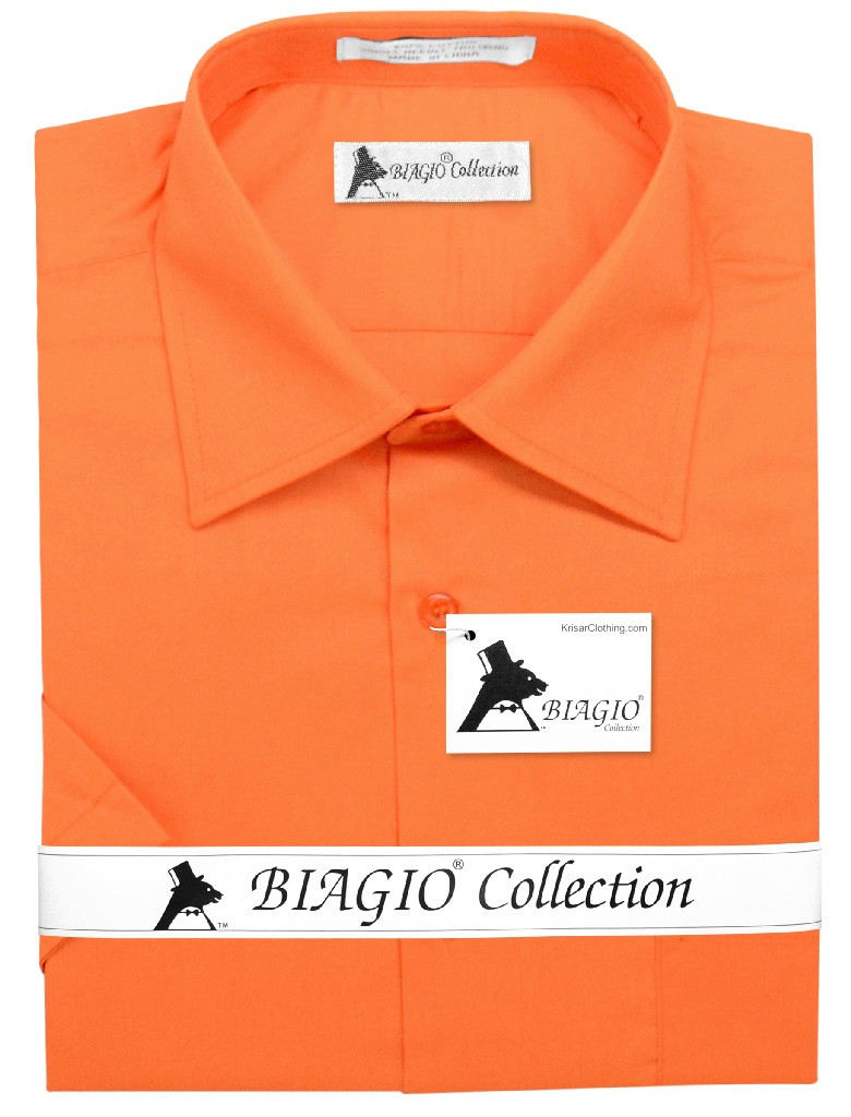 Burnt Orange Mens Short Sleeve Dress Shirt Biagio Cotton Shirt
