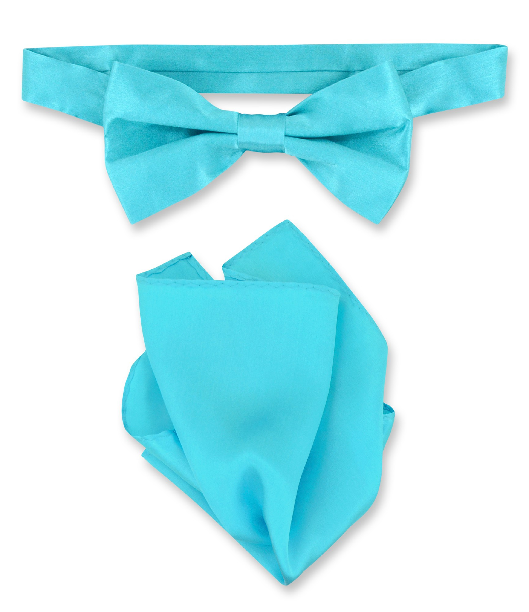 Turquoise Blue Bow Tie Handkerchief Set Silk BowTie Hanky Set
