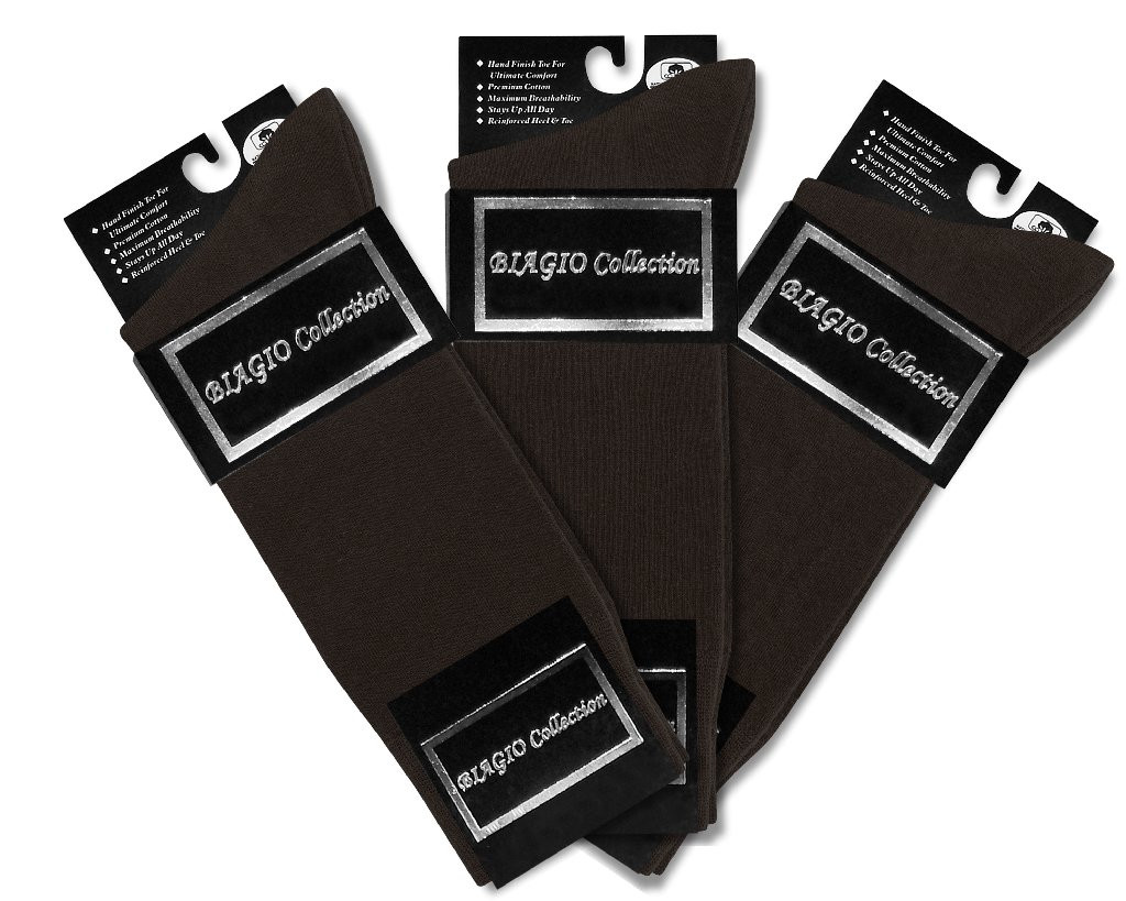 Solid Chocolate Brown Mens Socks 3 Pair Biagio Cotton Dress Socks