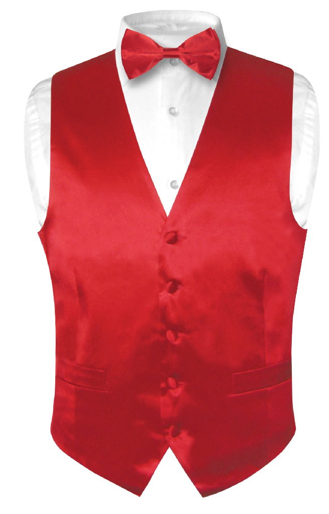 Red Vest Red BowTie Silk Solid Red Color Vest Bow Tie Set