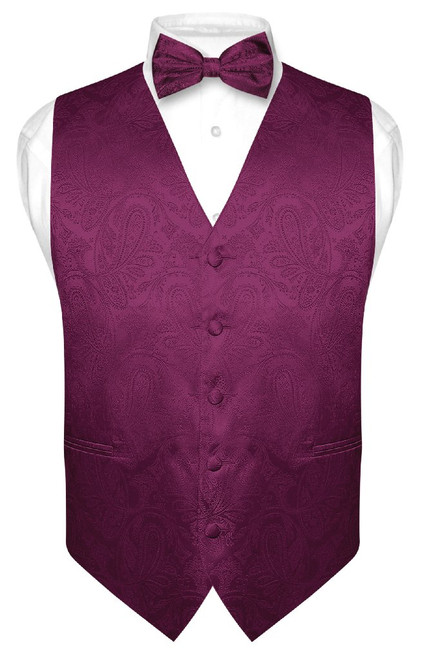 Men's Red Paisley Tuxedo Vest Set – Includes Bowtie, Neck Tie & Hanky (XS To 6XL)