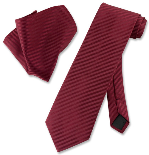 Vesuvio Napoli Burgundy Striped NeckTie & Handkerchief Neck Tie Set