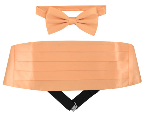 Silk Cumberbund BowTie Peach Orange Color Mens Cummerbund Bow Tie Set